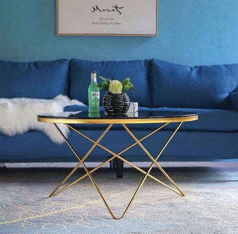 Bàn sofa mặt đá chân sắt hình tròn nhỏ gọn cho căn hộ BTS-10