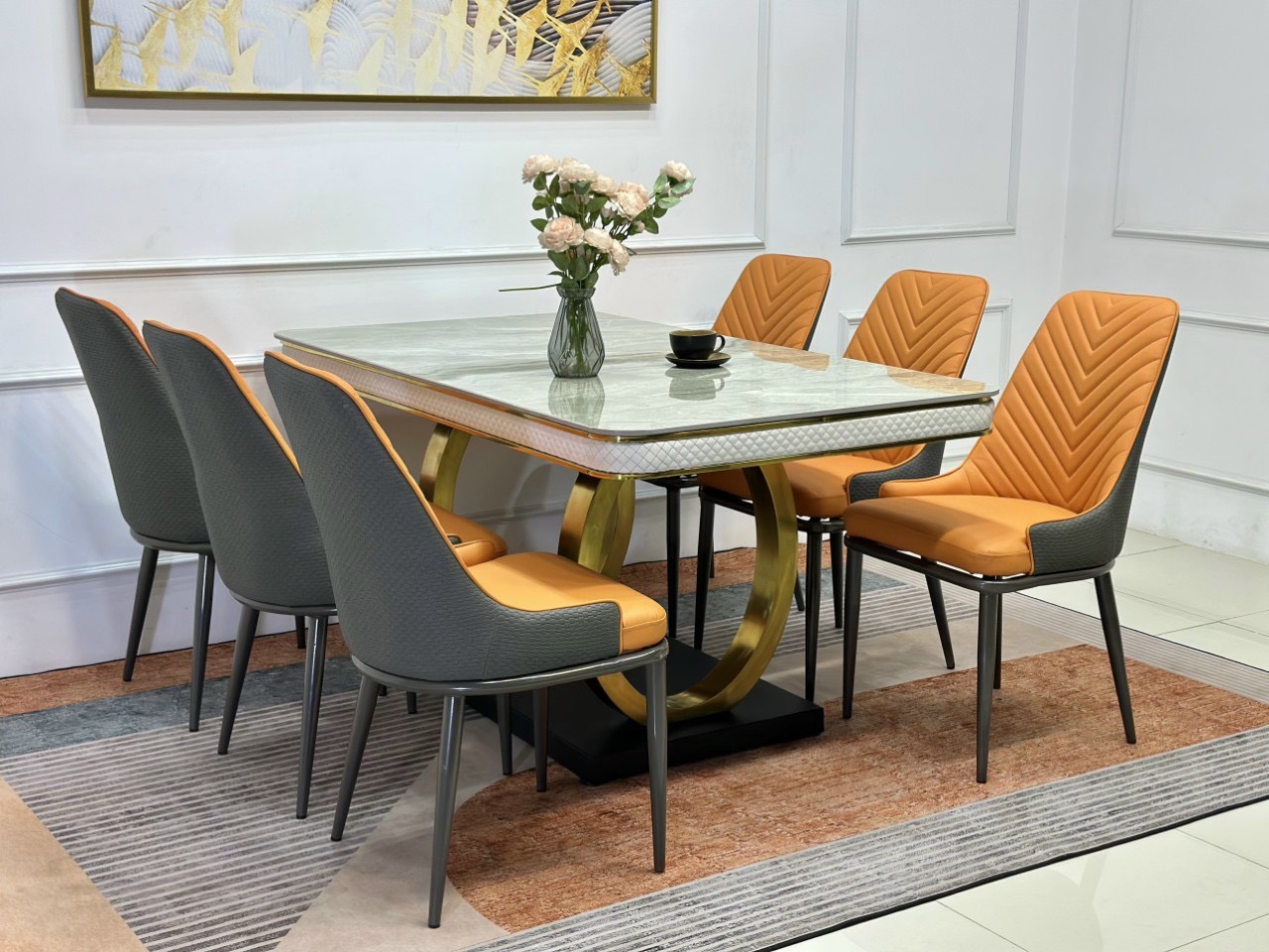 Bộ bàn ăn cao cấp double O và 6 ghế Dining BBA-98