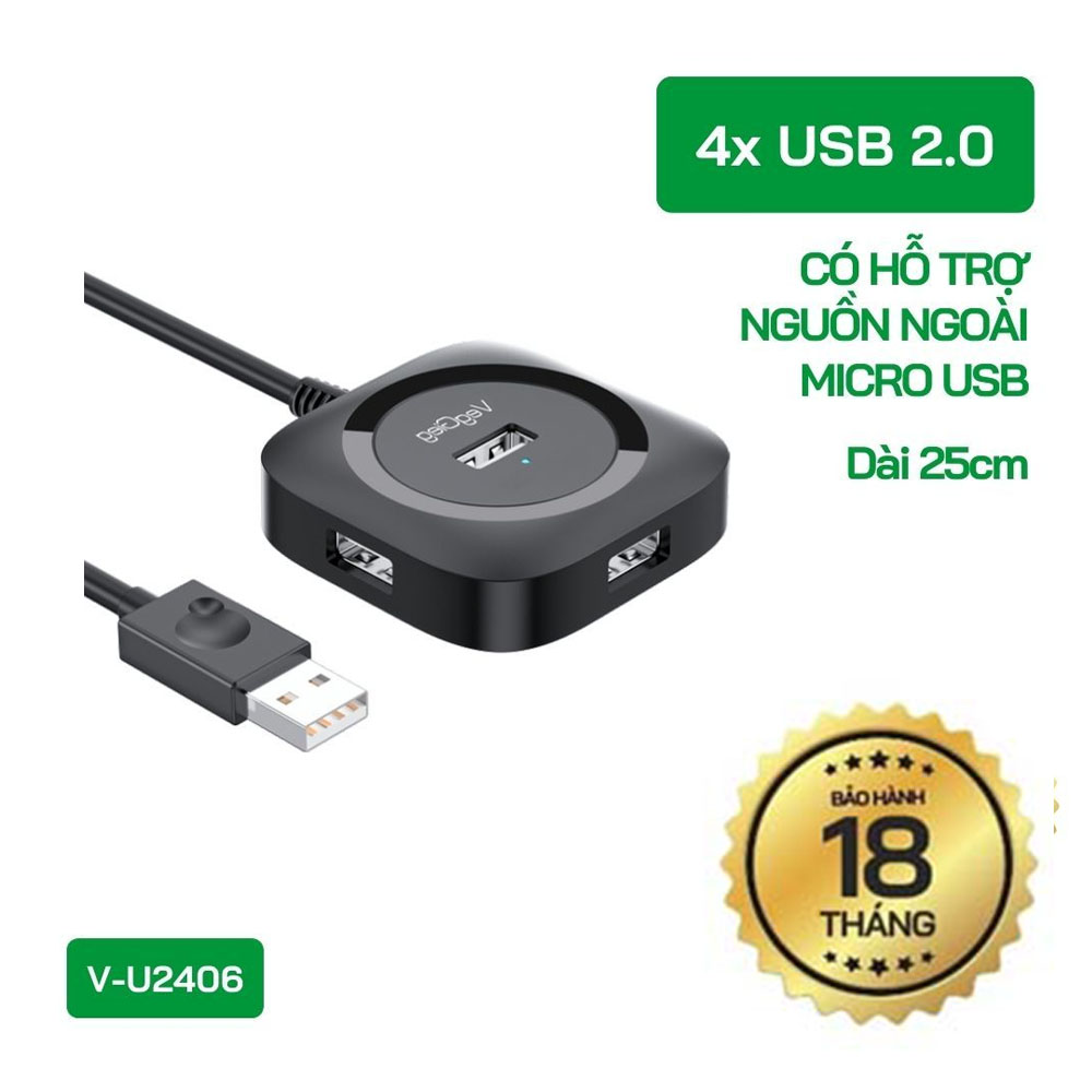 HUB USB VegGieg USB 2.0 ra 4 Cổng USB 2.0 V-U2406