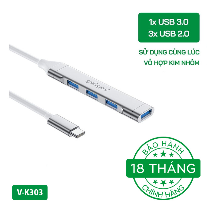 HUB USB VegGieg Type-C ra 4 Cổng USB 3.0 V-K303