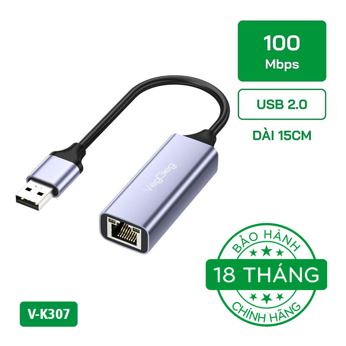 Cáp Chuyển USB 2.0 sang LAN VegGieg V-K307