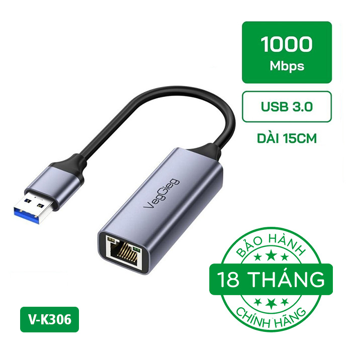 Cáp Chuyển USB 3.0 sang LAN VegGieg V-K306