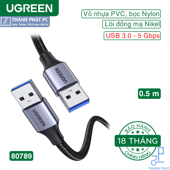 Cáp USB 3.0 Type-A hai đầu dương dài 0.5m Ugreen 80789