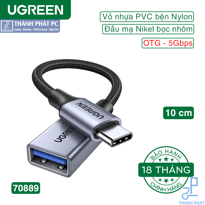 Cáp OTG USB Type-C to USB 3.0 vỏ nhôm bọc dù Ugreen 70889