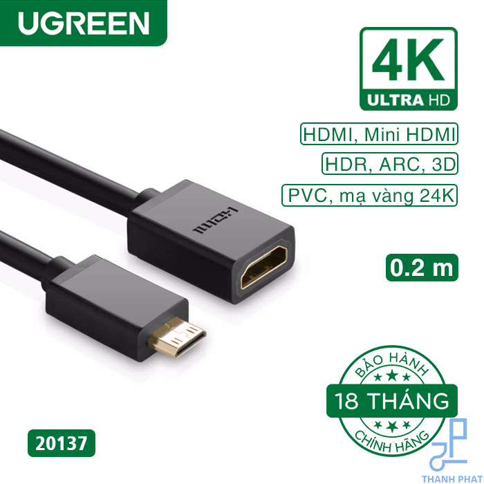 20137in Cáp chuyển đổi Mini HDMI to HDMI dài 20cm Ugreen 20137