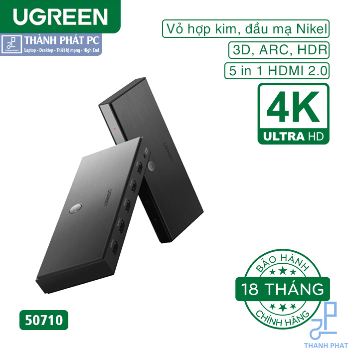 Bộ chuyển mạch 5 vào 1 ra HDMI 2.0 4k60Hz Ugreen 50710