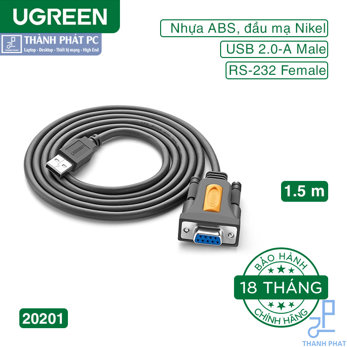 Cáp chuyển đổi USB to Com RS232 âm dài 1,5m Ugreen 20201