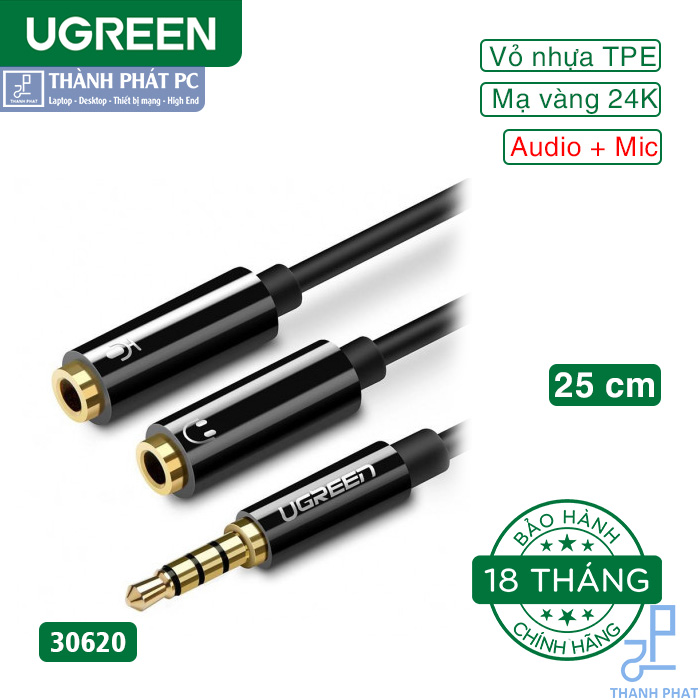 Cáp chia Audio 3.5mm ra 2 đầu 3.5mm Loa và Mic Ugreen 30620