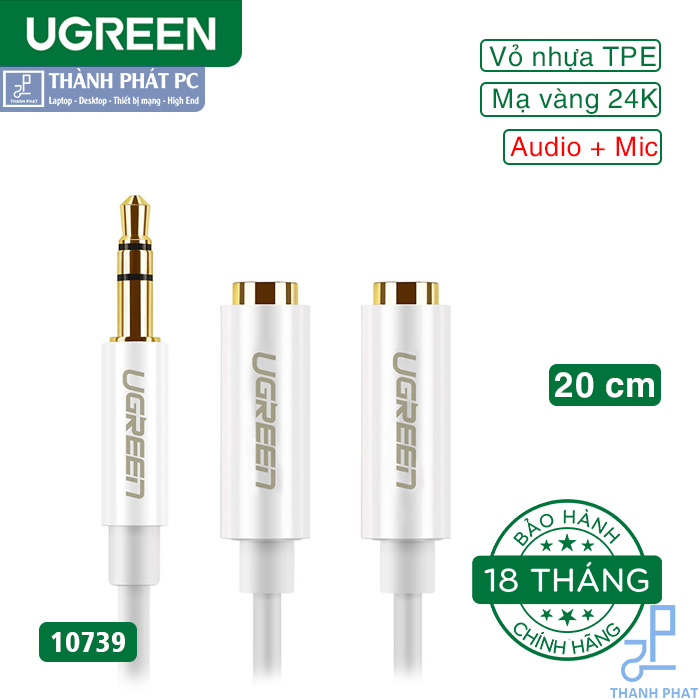 Cáp chia 2 cổng Audio 3.5mm dài 20cm Ugreen 10739