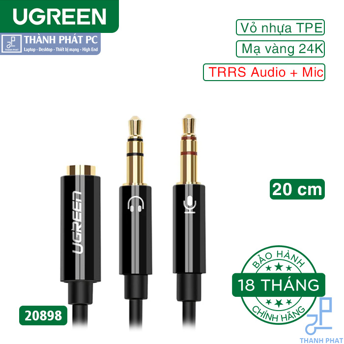 Cáp gộp Audio 2 đầu 3.5mm TRS Mic & Loa ra 1 đầu 3.5mm TRRS Ugreen 20898