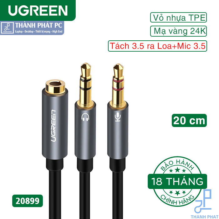 Cáp Audio 3.5mm âm ra 2 đầu 3.5mm 1 Mic 1 loa Ugreen 20899