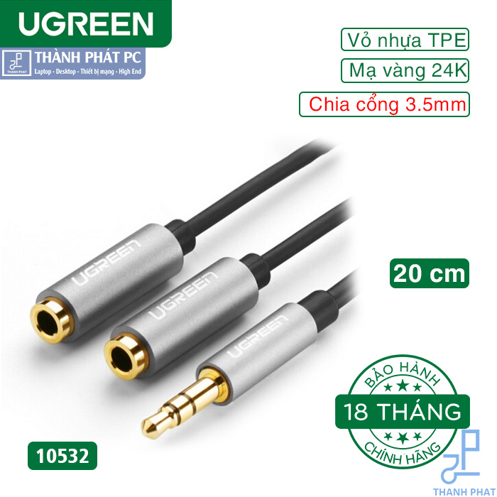 Cáp chia 2 cổng Audio 3.5mm dài 20cm Ugreen 10532