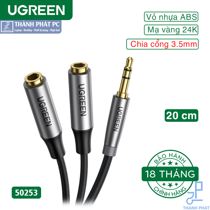 Cáp chia 2 cổng Audio 3.5mm dài 20cm Ugreen 50253