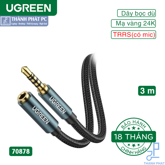 Cáp nối dài AUX 3.5mm có Mic dài 3m Ugreen 70878