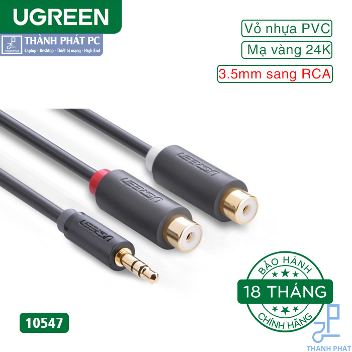 Cáp âm thanh Audio 3.5mm ra RCA âm dài 20cm Ugreen 10547
