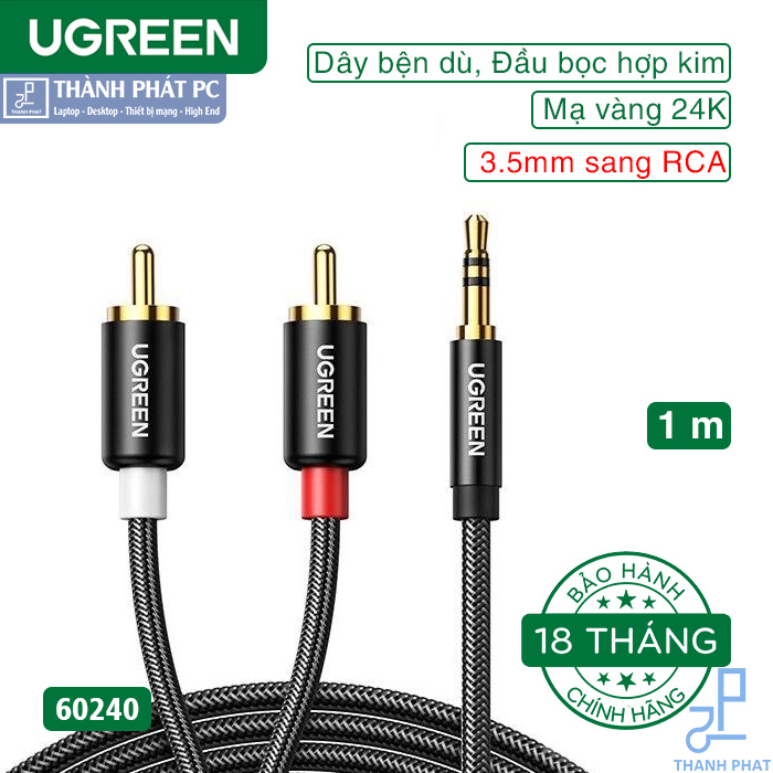 Cáp âm thanh Audio 3.5mm ra 2 RCA dài 1m Ugreen 60240