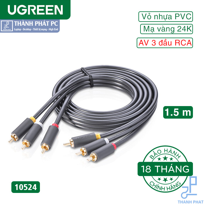Cáp  AV 3 RCA sang 3RCA dài 1.5m Ugreen 10524