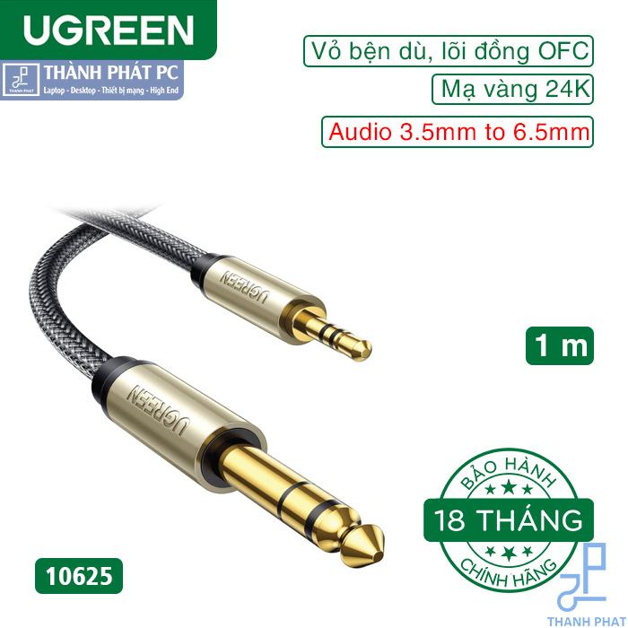 Cáp âm thanh Audio 3.5mm sang 6.35mm dài 1m Ugreen 10625