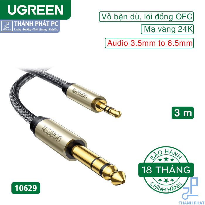 Cáp âm thanh Audio 3.5mm sang 6.35mm dài 3m Ugreen 10629
