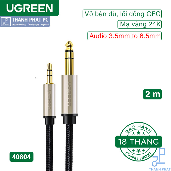 Cáp âm thanh Audio 3.5mm to 6.5mm dài 2m Ugreen 40804