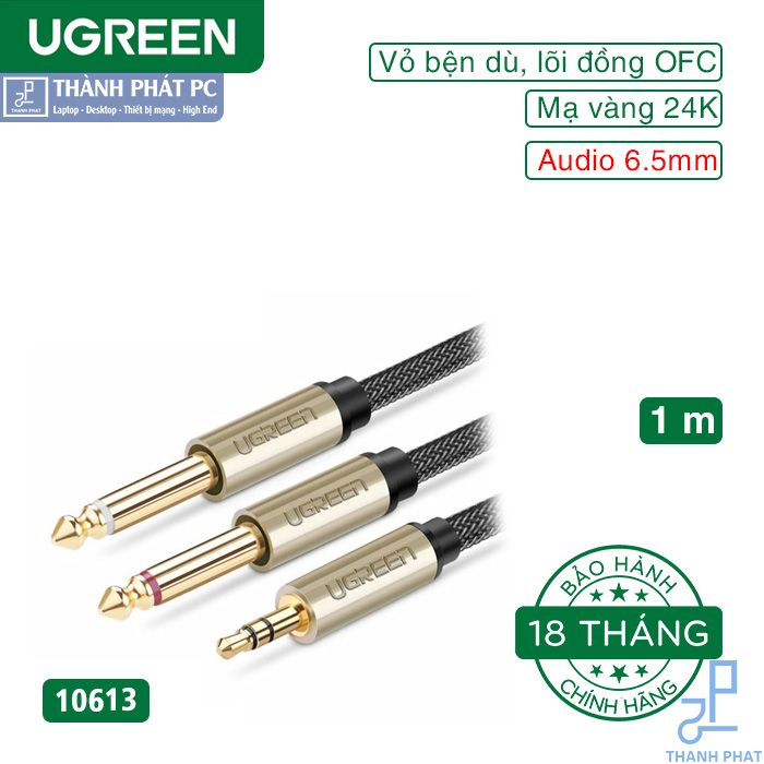 Cáp Audio 3.5mm sang 2 đầu 6.5mm dài 1m Ugreen 10613