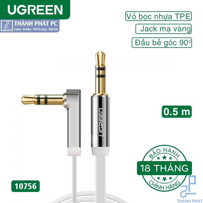 Cáp Audio 3.5mm 0.5m đầu bẻ góc 90 độ Ugreen 10756