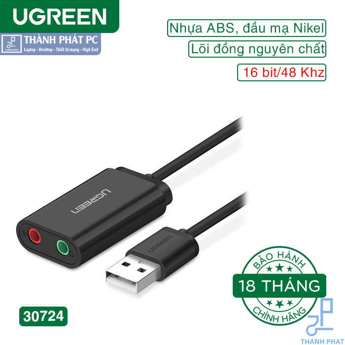 Card sound USB 2.0 to 3.5mm màu đen Ugreen 30724