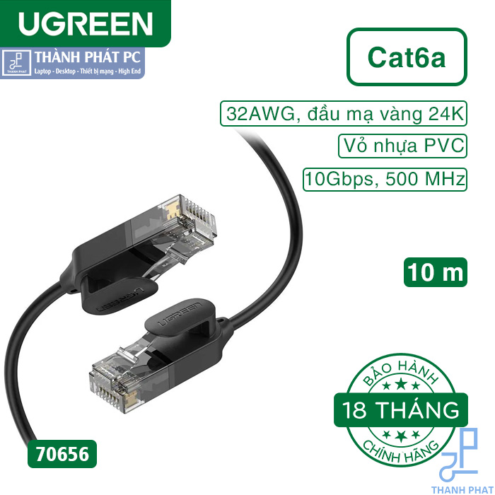 Cáp mạng đúc sẵn Slim Cat6a 10Gbps dài 10m Ugreen 70656