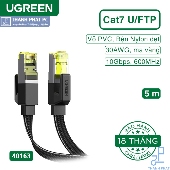 Cáp mạng Cat7 U/FTP đúc sẵn dẹt dài 5m Ugreen 40163