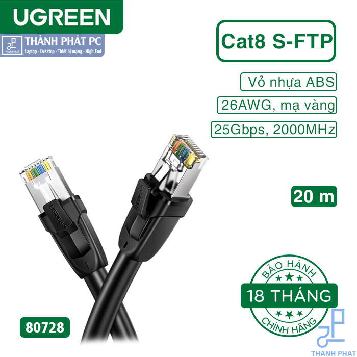 Cáp mạng Cat8 S/FTP đúc sẵn dài 20m Ugreen 80728