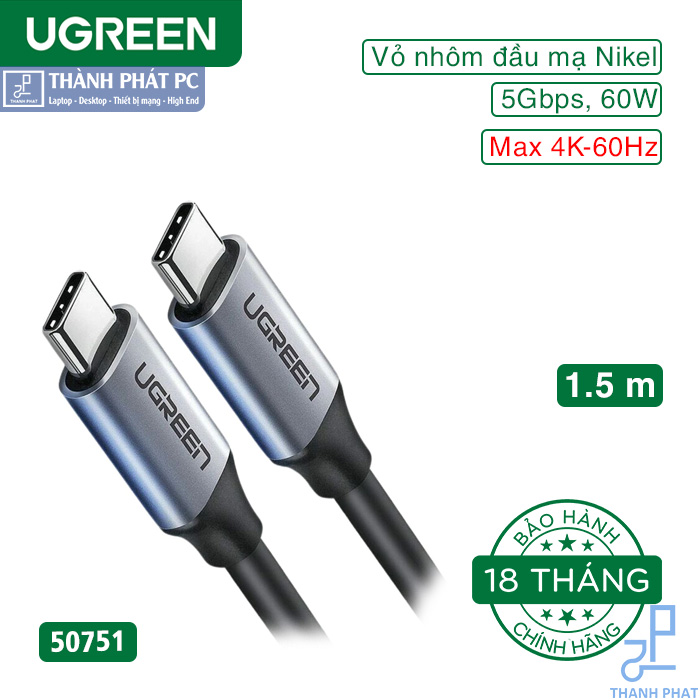 Cáp Type-C Thunderbolt 4K@60Hz dài 1,5m Ugreen 50751