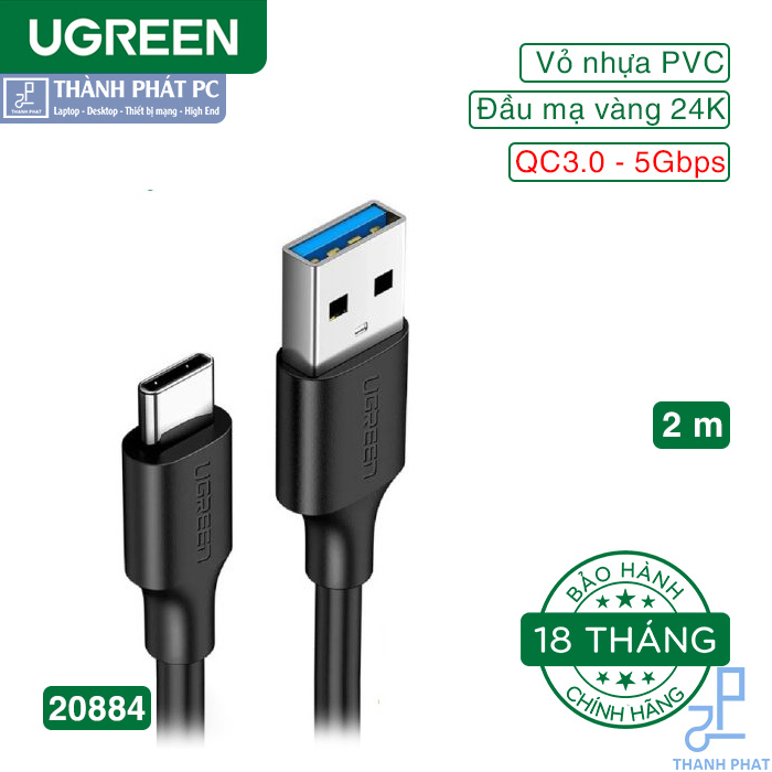 Cáp USB 3.0 to USB Type-C dài 2m Ugreen 20884