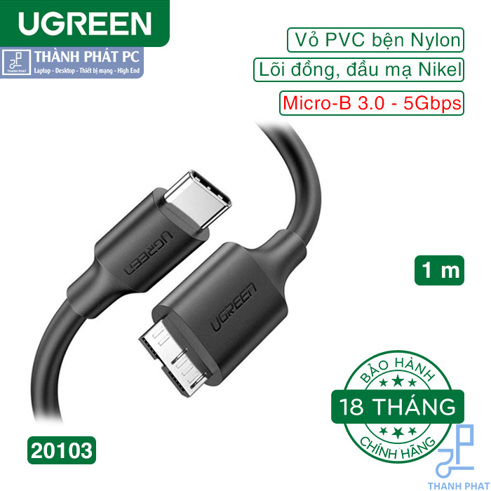 Cáp chuyển đổi USB type-C to Micro USB 3.0 dài 1m Ugreen 20103