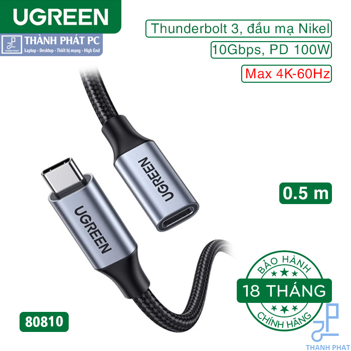 Cáp nối dài Thunderbolt 3 bọc dù dài 0,5m Ugreen 80810