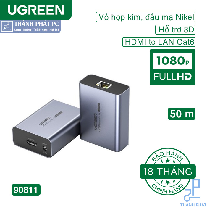 Thiết bị kéo dài tín hiệu HDMI 50m qua cáp Lan Cat6 Ugreen 90811