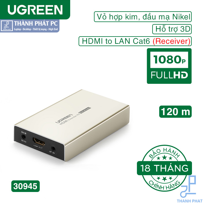 Bộ nhận tín hiệu HDMI 120M qua LAN Cat5e/Cat6 Ugreen 30945 (Receiver)