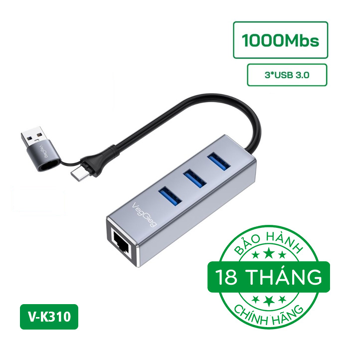 HUB chia USB 3.0 + LAN 1000Mps VegGieg V-K310