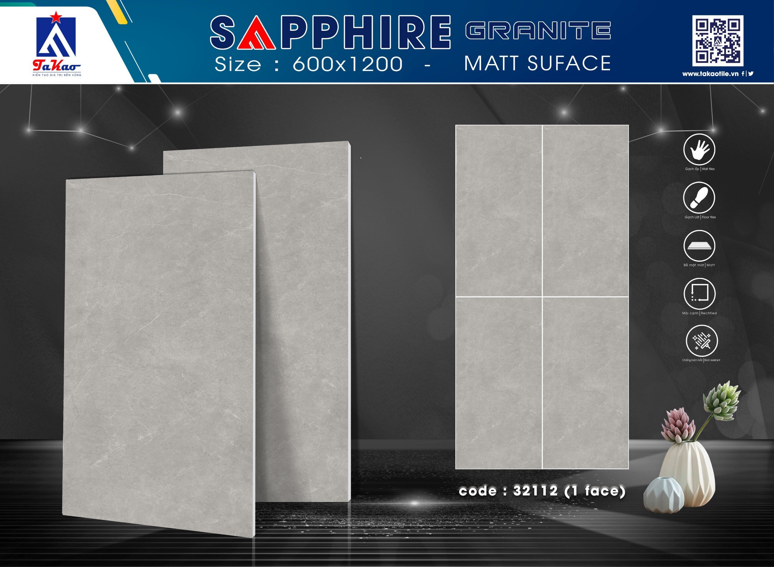 Gạch ốp lát SHAPPHIRE 600x1200mm - Matt Suface