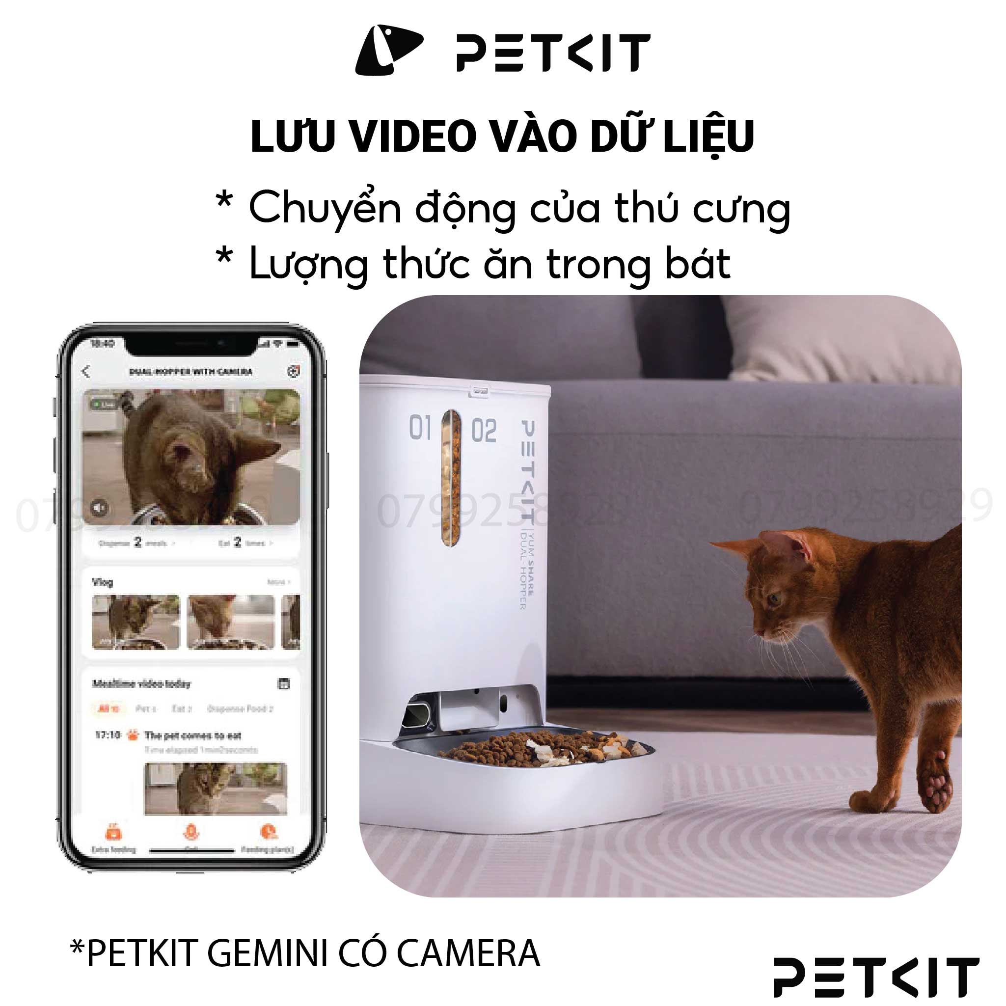 Máy Cho Chó Mèo Ăn Có Camera, Hai Ngăn Chứa Petkit Gemini YumShare Dual-Hopper