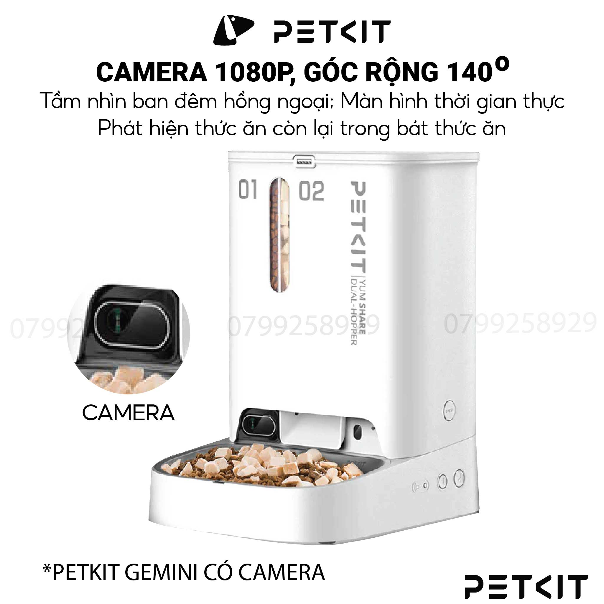 Máy Cho Chó Mèo Ăn Có Camera, Hai Ngăn Chứa Petkit Gemini YumShare Dual-Hopper