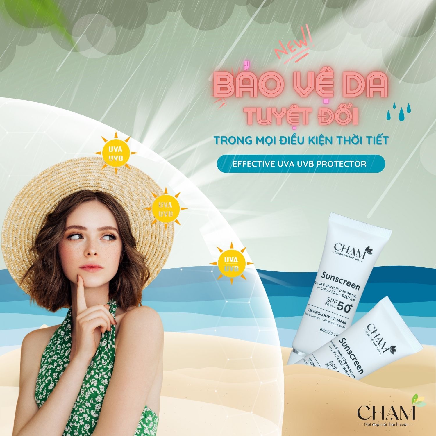 Dù trời có âm u hay có mây, tia UV vẫn có thể xuyên qua và gây tổn thương cho da