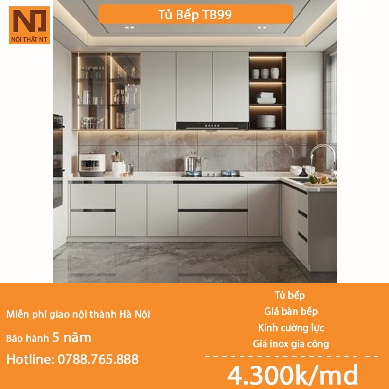 Tủ bếp gỗ công nghiệp khung bồn nhựa picomat TB99