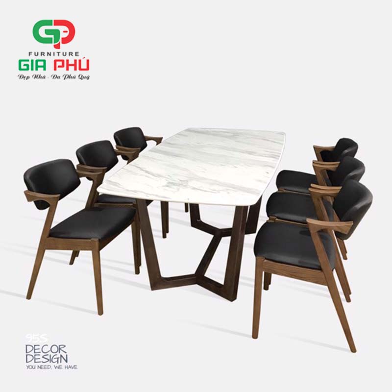 Bộ bàn ăn mặt đá chân gỗ Concorde 6 ghế gỗ Kai - BBG3