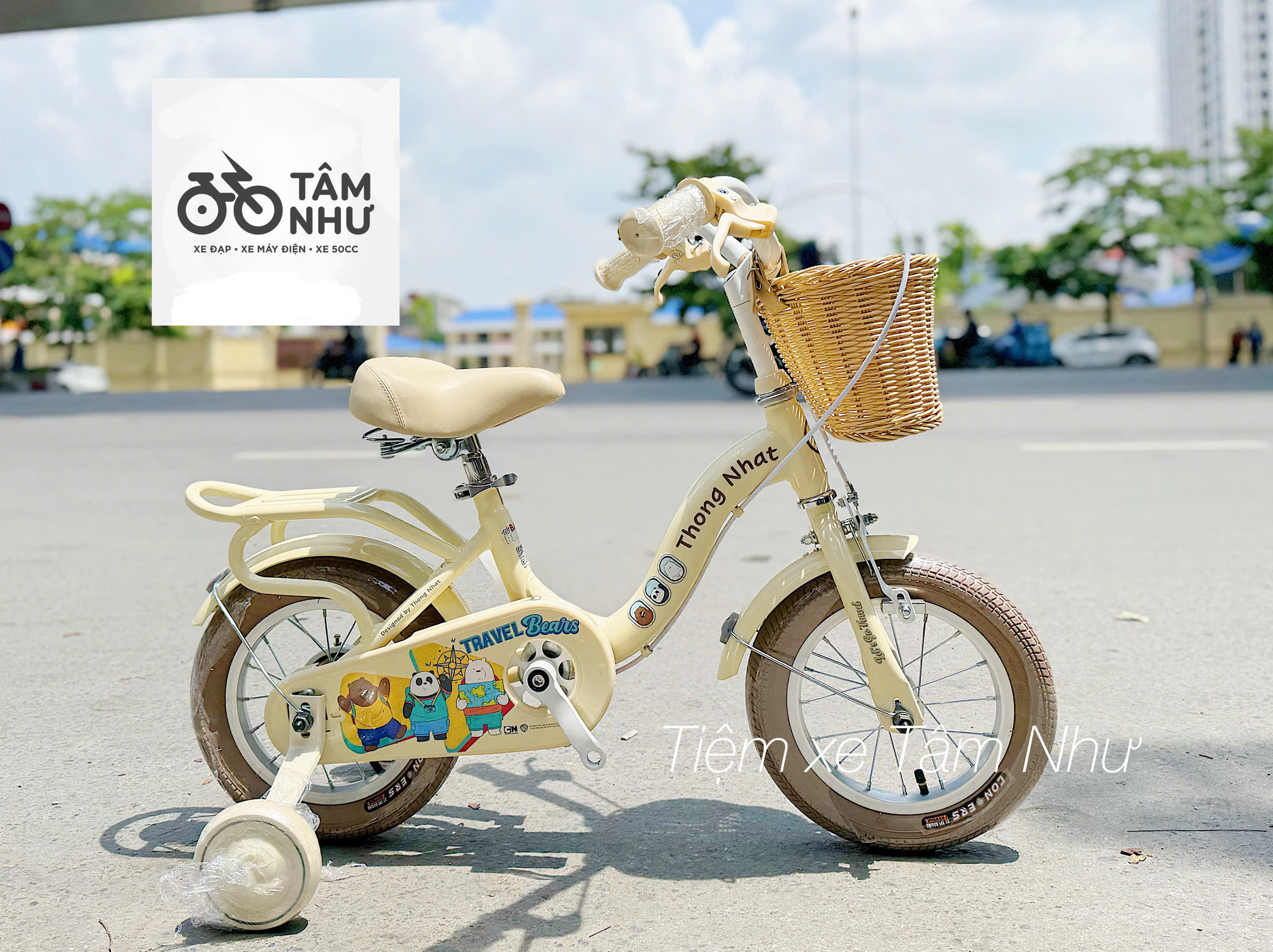 Xe Đạp Trẻ Em Thống Nhất We Bare Bears - Kem 12 inch