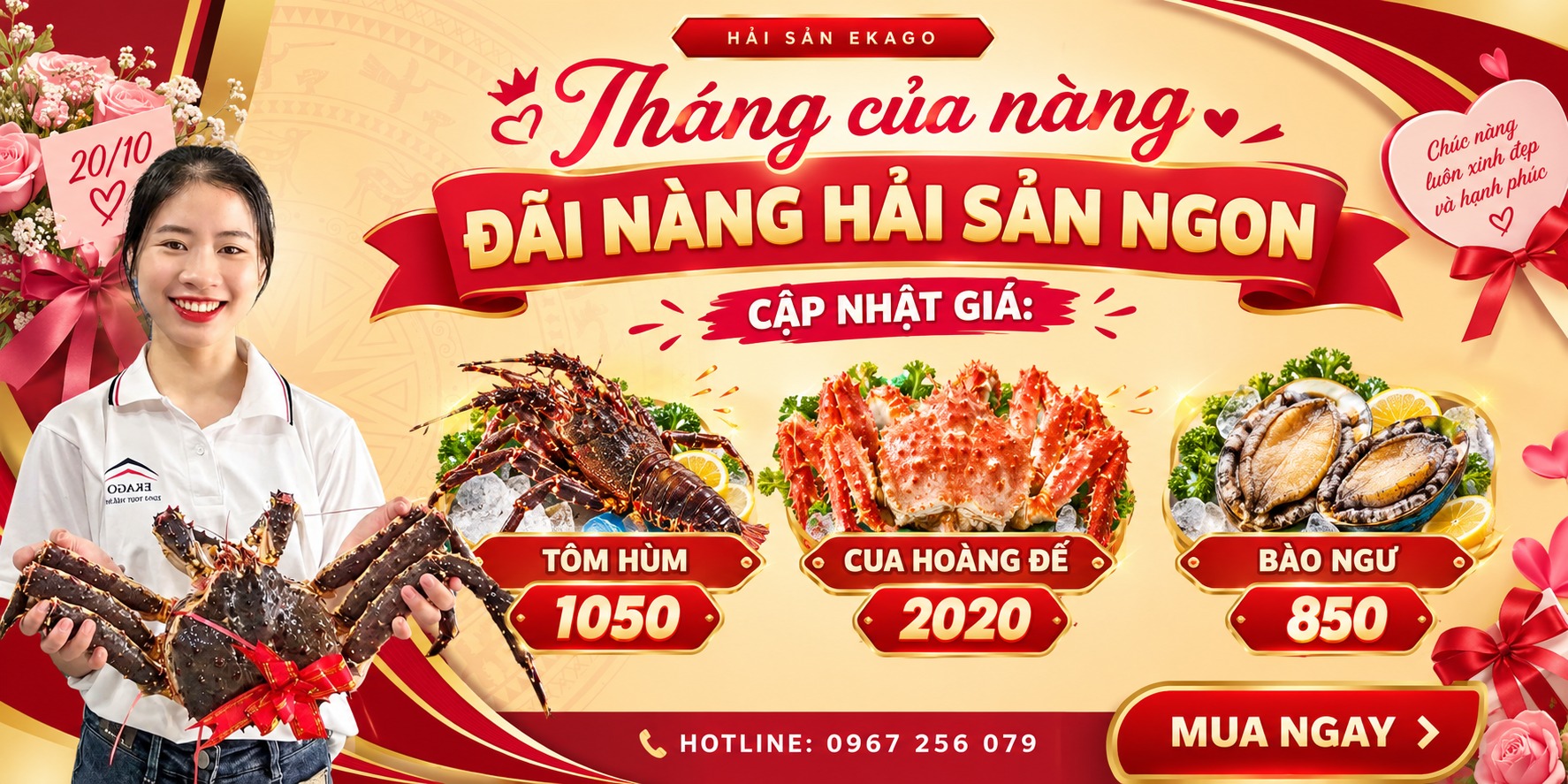 Bảng Giá Hải Sản Ngày Phụ Nữ Việt Nam 20/10: Tôm Hùm 1.050K, Cua Hoàng Đế 2.020K, Bào Ngư 850K