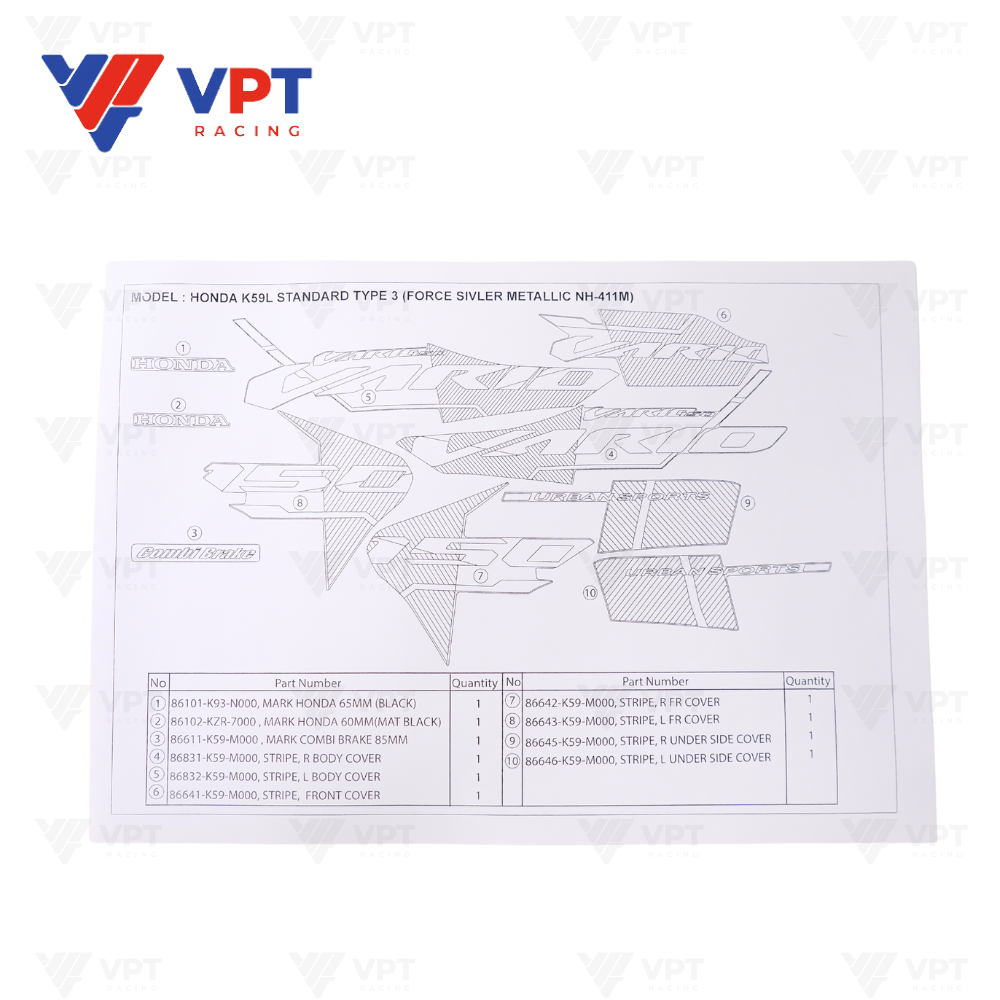 Tem Vario 150-2018 * NH411 màu vàng bạc / Honda