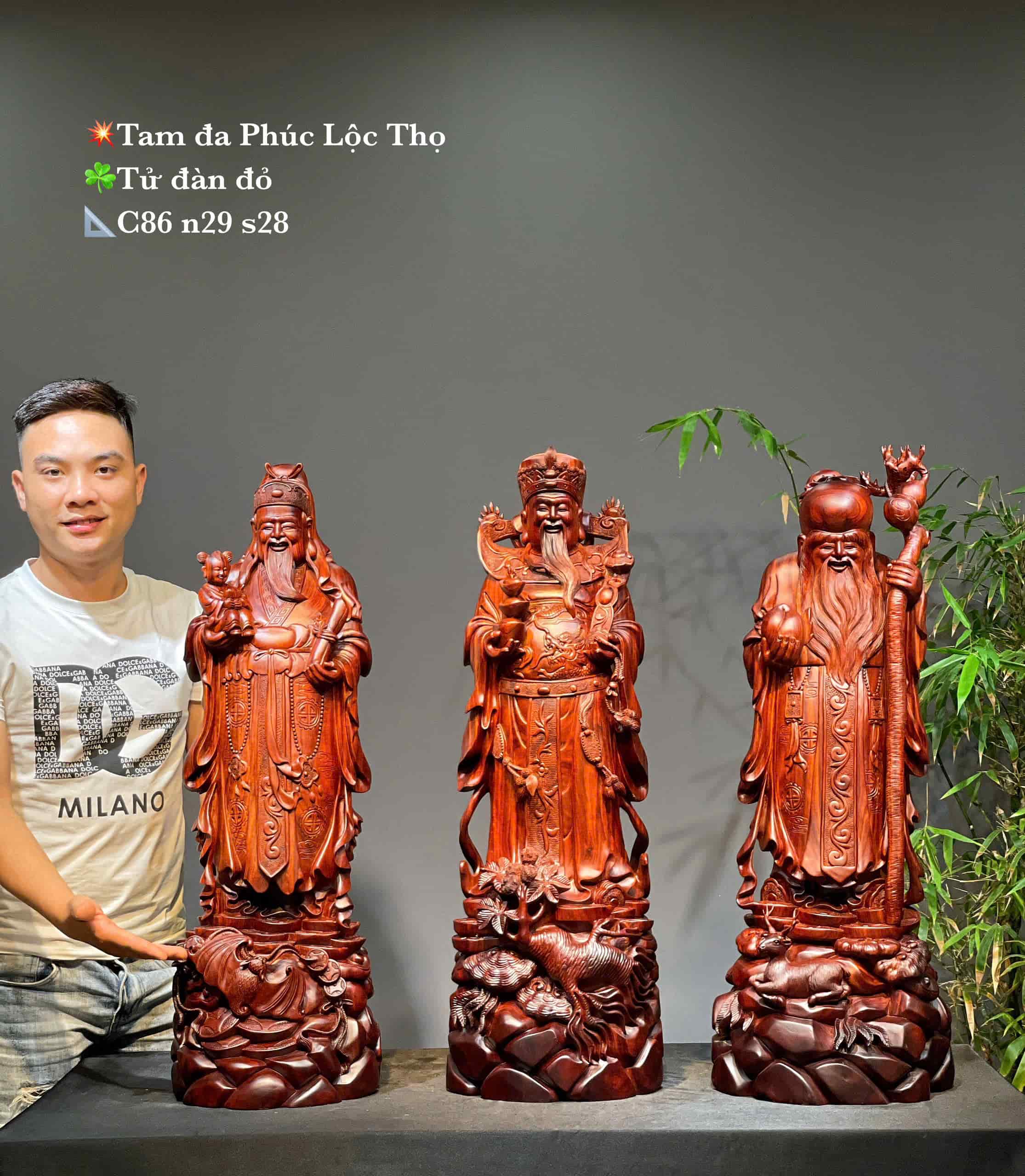 Bộ ba Ngài Tam Đa gỗ Vương Mộc Tử đàn đẹp