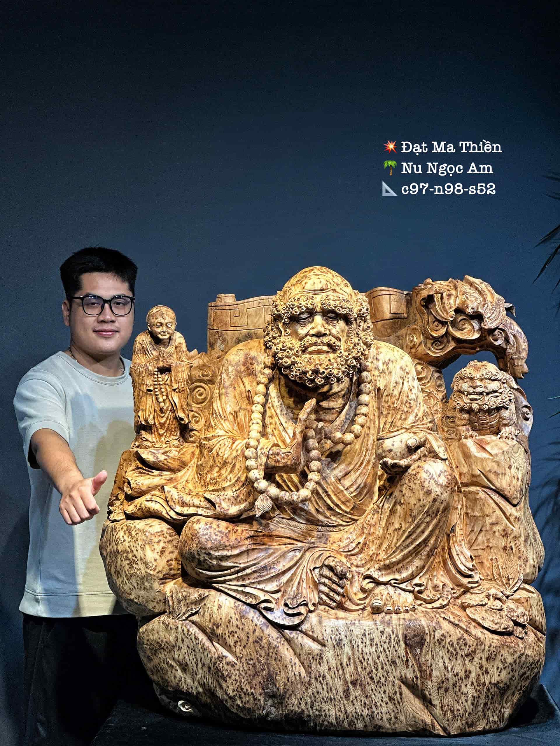 Tượng Đạt ma ngồi thiền gỗ nu ngọc am đẹp