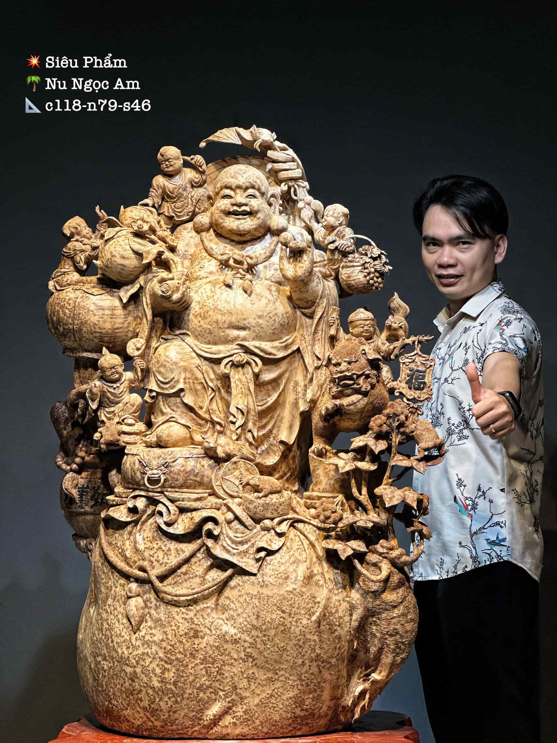 Tượng Ngài Di Lạc gỗ Nu ngọc am thơm