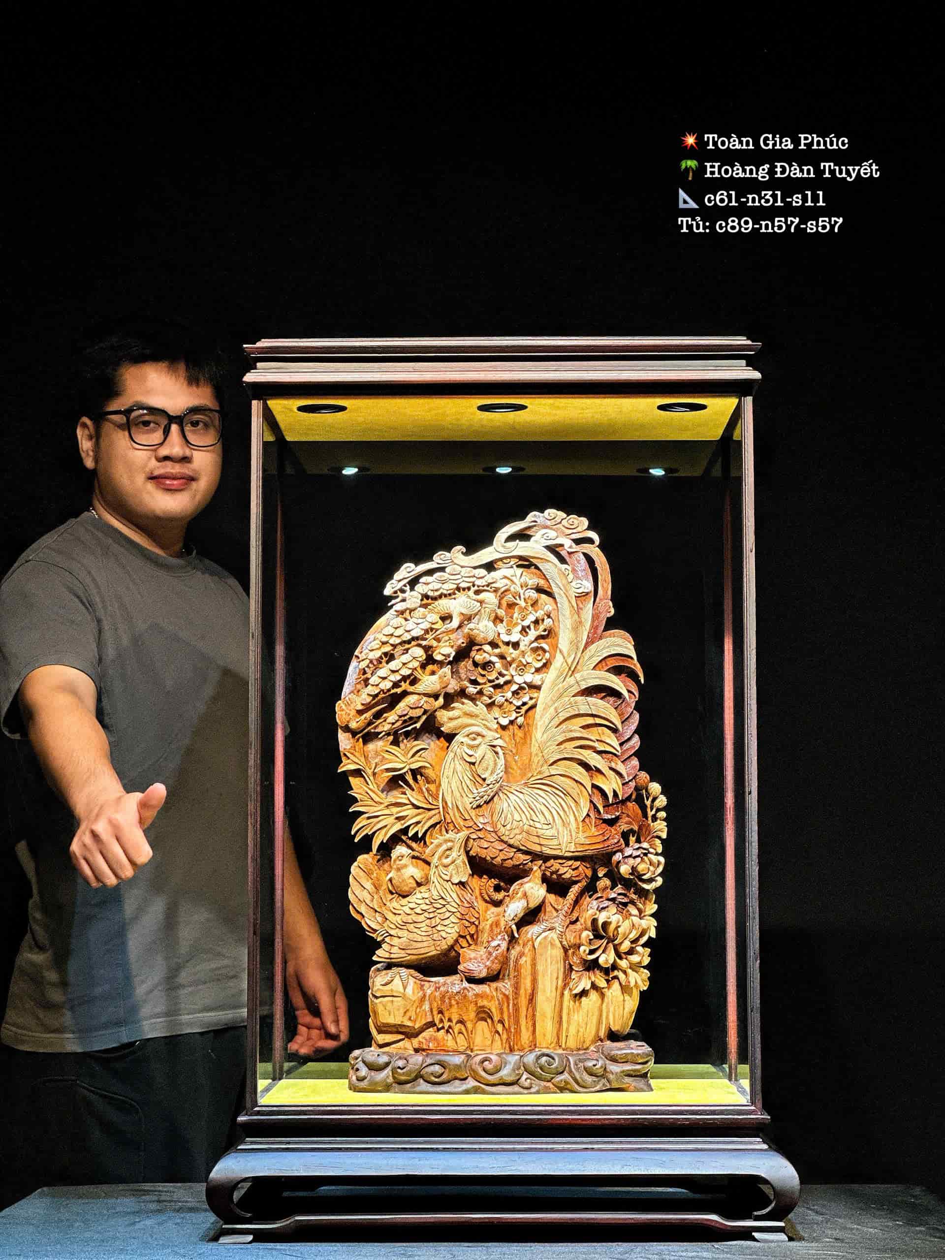 Tượng Gia Đình Gà Gỗ Hoàng đàn đẹp